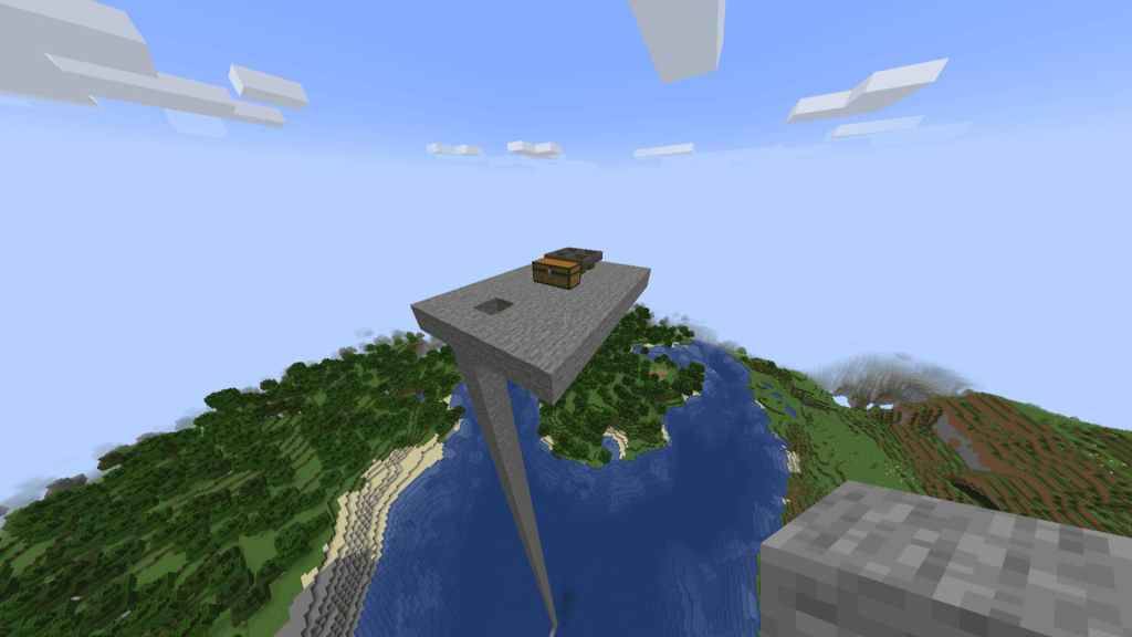 Minecraft Small Platform在天空中有一個胸部和四個漏斗的Mob Spawner