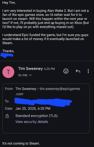 Alan Wake 2 zal niet worden verkocht op Steam, bevestigde Tim Sweeney