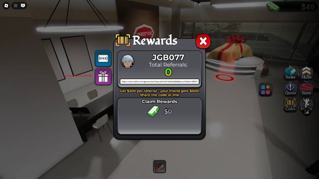 Pemain berinteraksi dengan menu kod di blockspin
