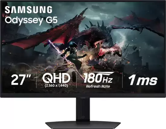 Samsung - 27” Odyssey G50D QHD IPS 180Hz 1ms AMD FreeSync and G-Sync Compatible Gaming Monitor with HDR 400