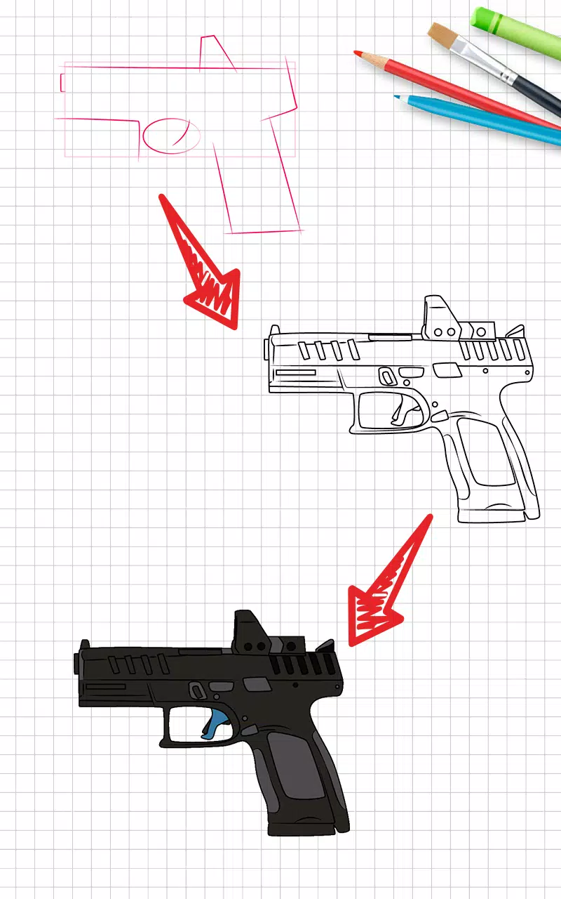 How to draw weapons step by st Schermafbeelding 0