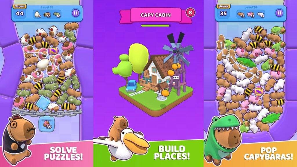 Capybaraスター：居心地の良い建物機能を備えた新しいマッチ3ゲーム