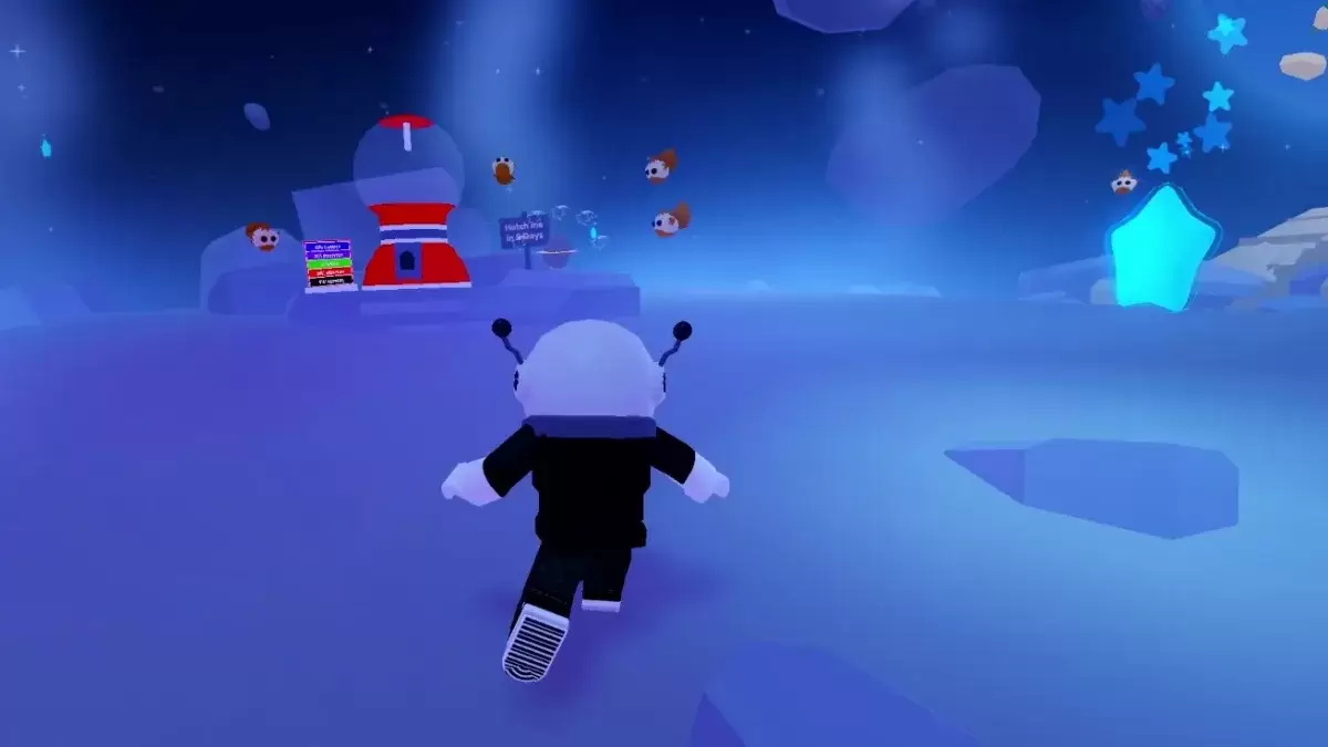 Roblox गेमप्ले शूटिंग स्टार्स और रॉयल मून एग के पास गंबल मशीन दिखा रहा है