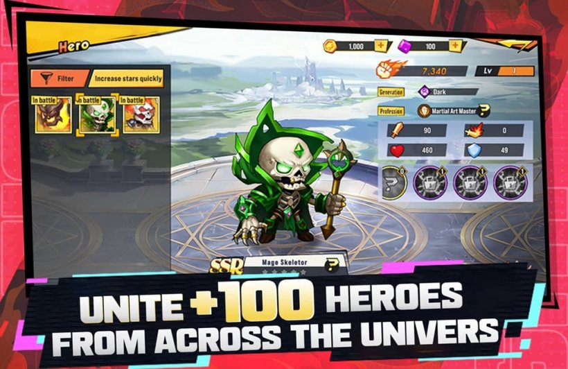 Heroes United游戏截图，展示了游戏中一个骷髅法师