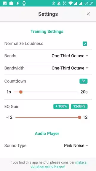 Schermata Audio Training EQ and Feedback 1