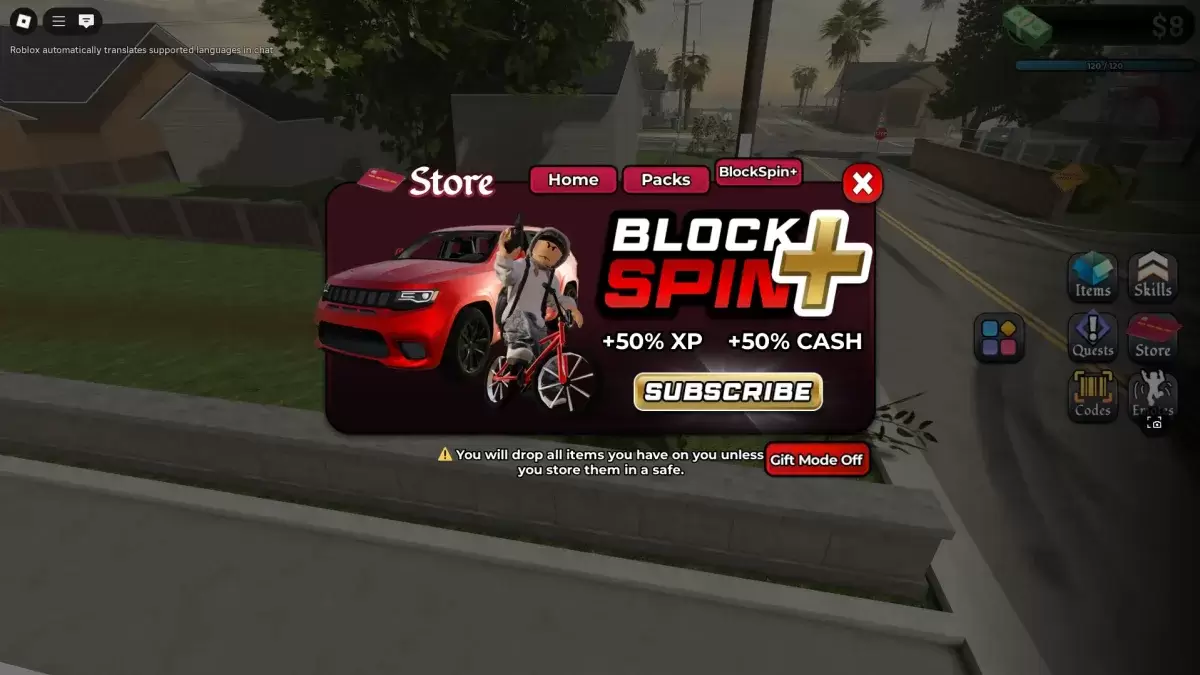 Pemain berinteraksi dengan menu kedai untuk mendapatkan blockspin ditambah battlePass