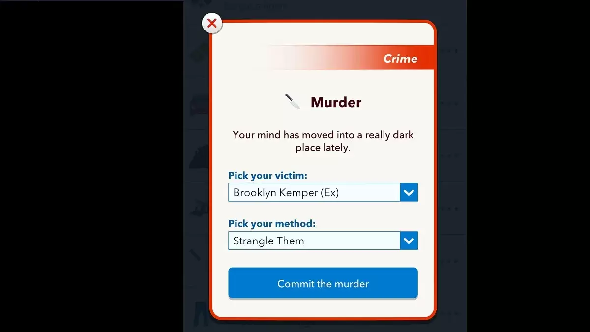 BitLife Murder Options Interface