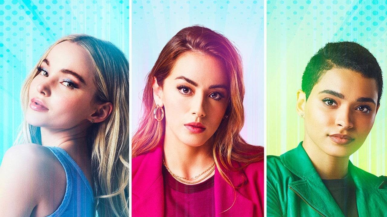 Opisyal na mga imahe ng tatlong batang babae ng Powerpuff mula sa live-action na pagsisikap ng CW: Dove Cameron, Chloe Bennet, at Yana Perrault.