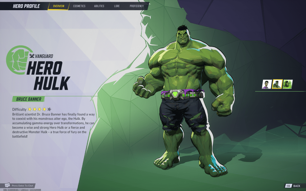 Hulk ในเมนูตัวละคร Marvel Rivals