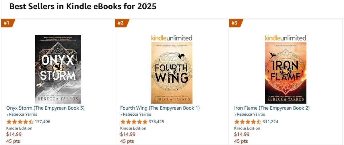 Vierte Flügelbücher Top Amazon's Kindle Bestseller im Jahr 2025