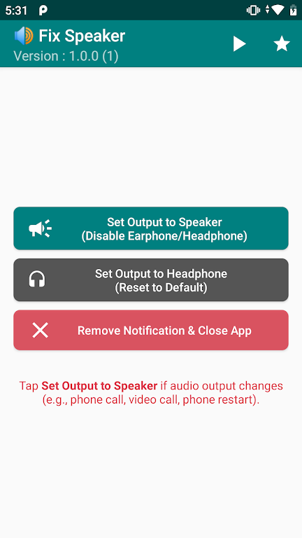 Fix Speaker - Disable Earphone Zrzut ekranu 0